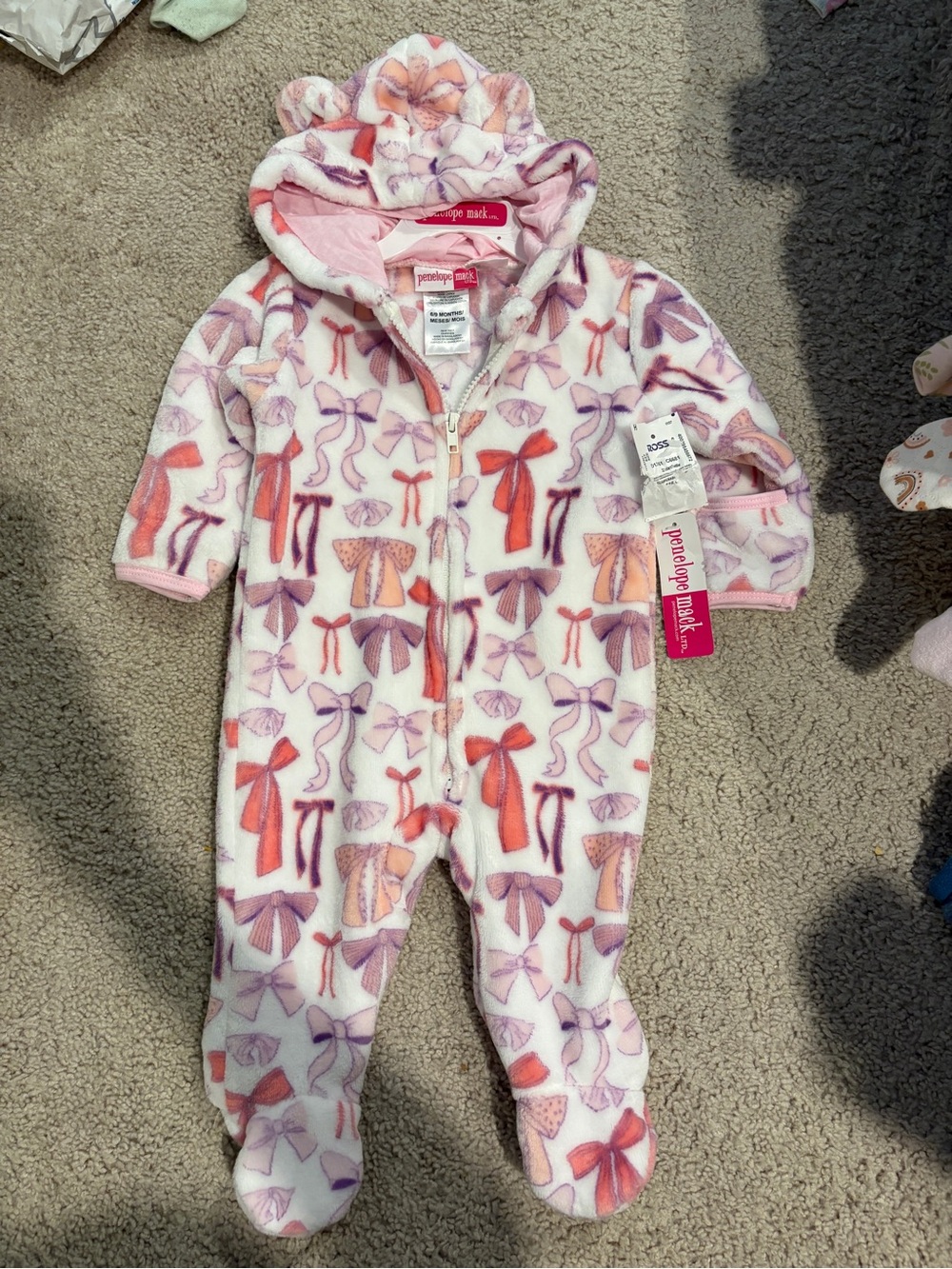 Penelope Mack Pink & Purple Bow-Print Fleece Footed One-Piece